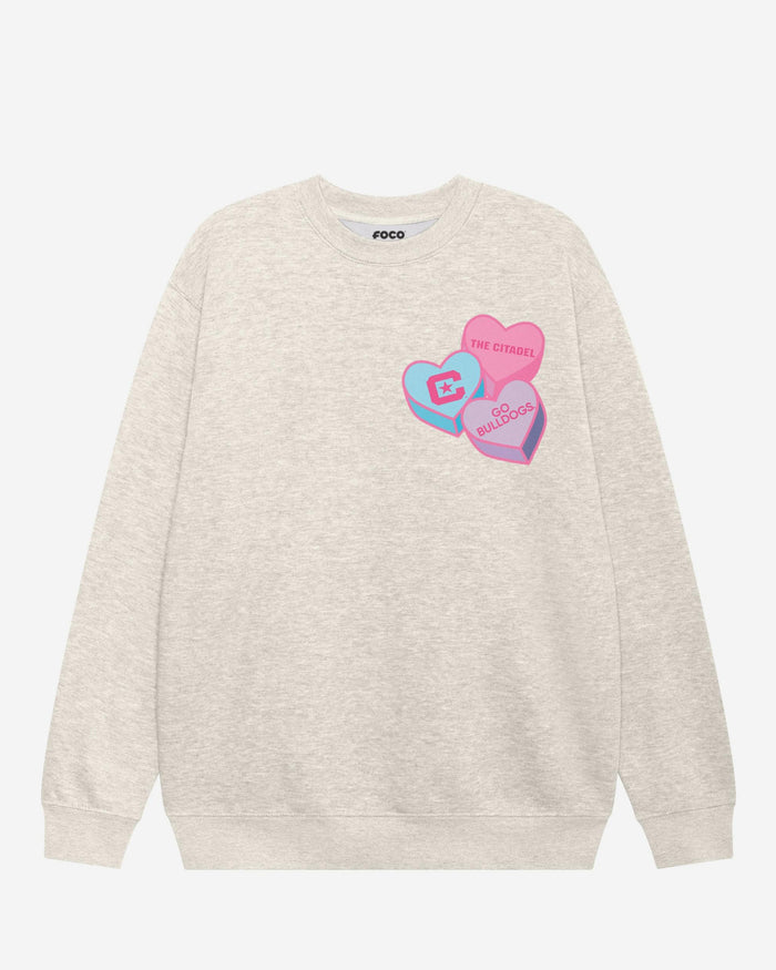 Citadel Bulldogs Candy Heart Crew Neck Sweatshirt FOCO Oatmeal Heather S - FOCO.com