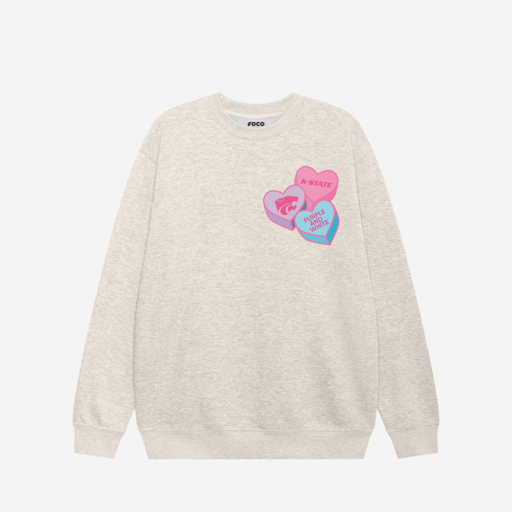 Kansas State Wildcats Candy Heart Crew Neck Sweatshirt FOCO Oatmeal Heather S - FOCO.com