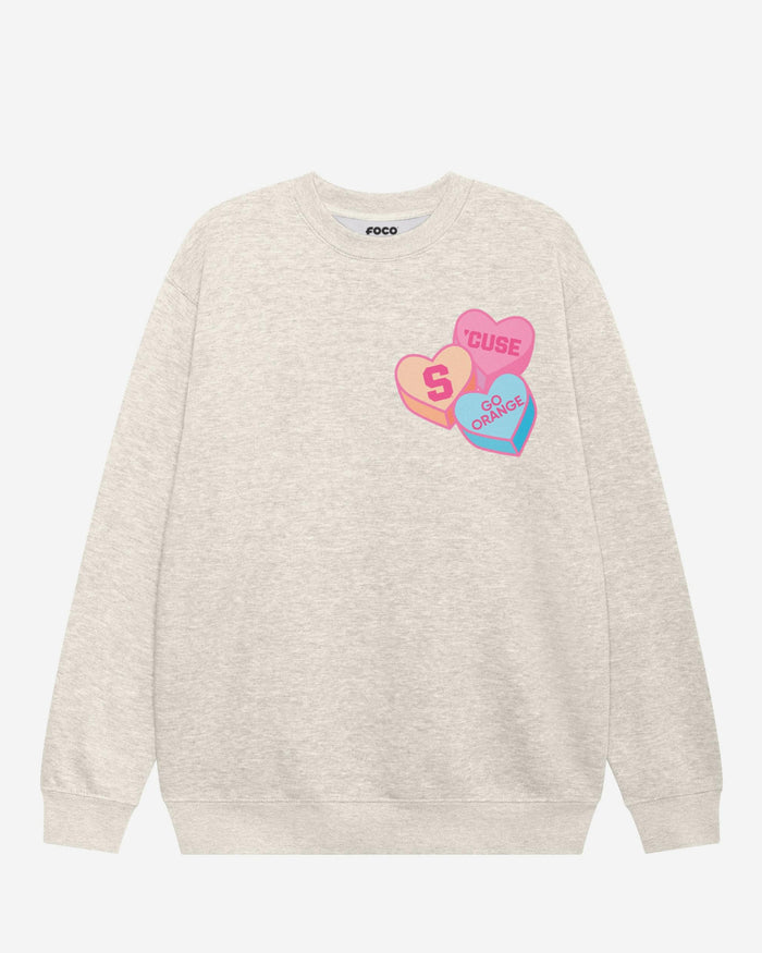 Syracuse Orange Candy Heart Crew Neck Sweatshirt FOCO Oatmeal Heather S - FOCO.com