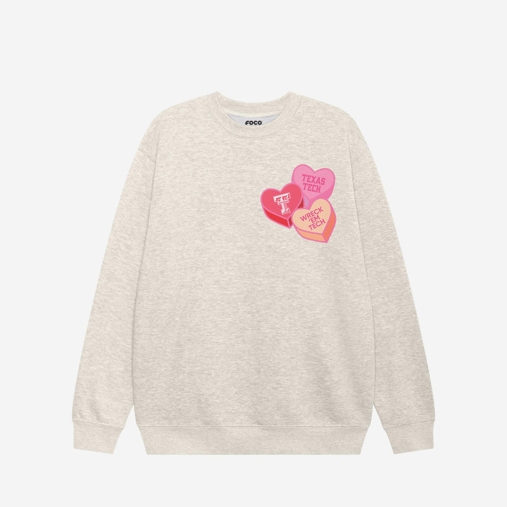 Texas Tech Red Raiders Candy Heart Crew Neck Sweatshirt FOCO Oatmeal Heather S - FOCO.com