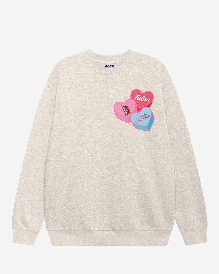 Tulsa Golden Hurricane Candy Heart Crew Neck Sweatshirt FOCO Oatmeal Heather S - FOCO.com