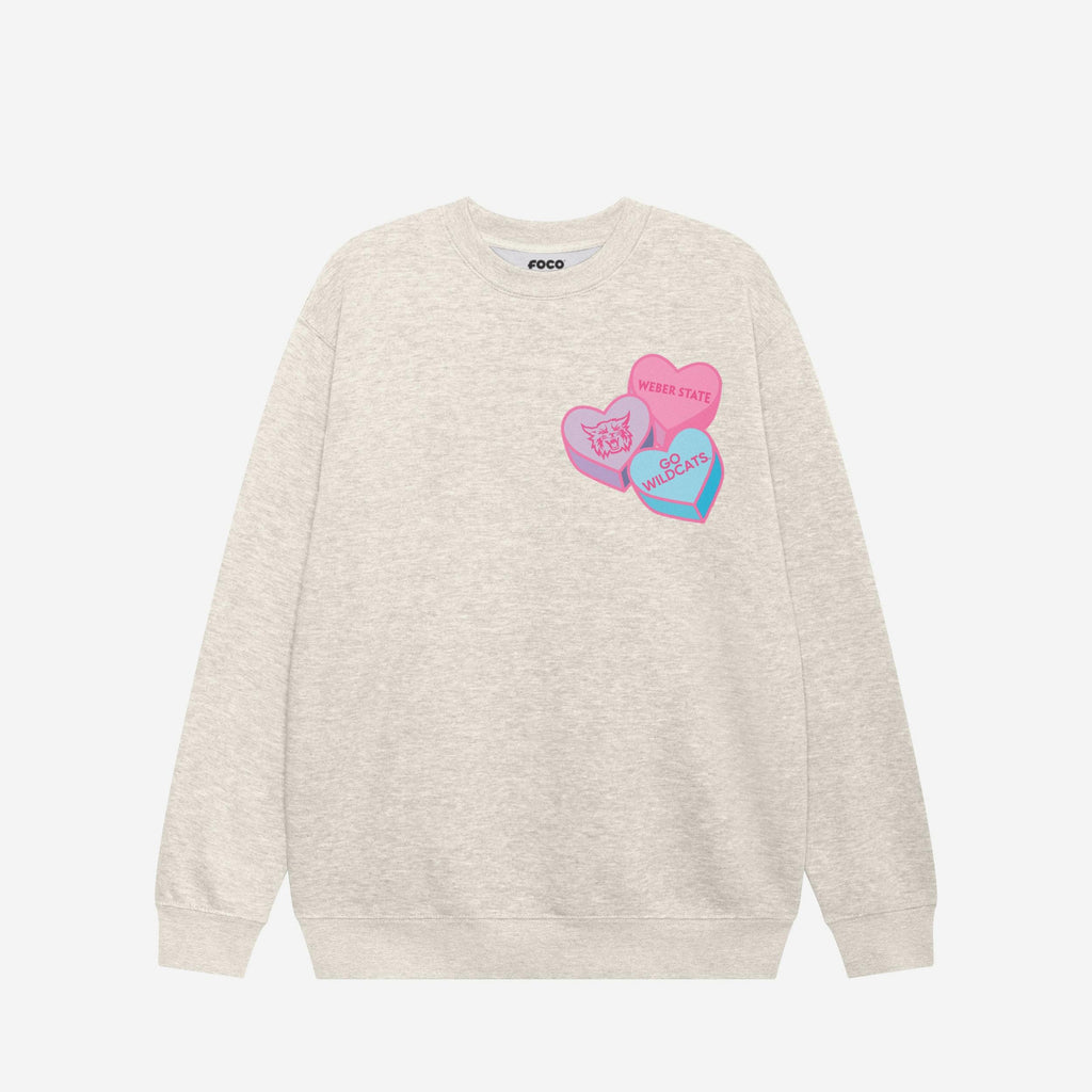 Weber State Wildcats Candy Heart Crew Neck Sweatshirt FOCO Oatmeal Heather S - FOCO.com