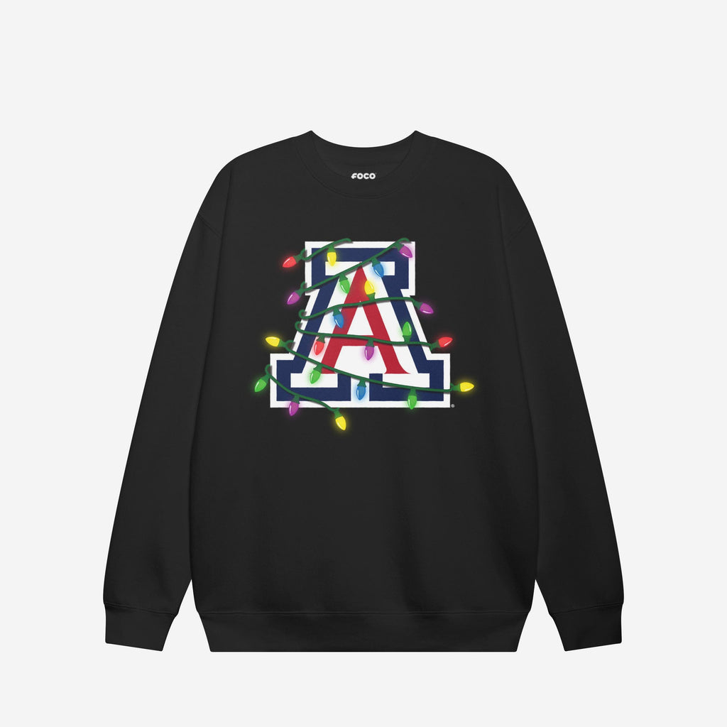 Arizona Wildcats Primary Logo Holiday Lights Crew Neck Sweatshirt FOCO S - FOCO.com