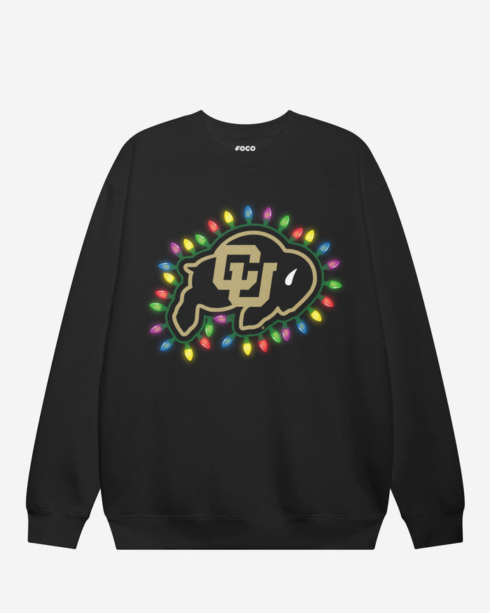 Colorado Buffaloes Primary Logo Holiday Lights Crew Neck Sweatshirt FOCO S - FOCO.com