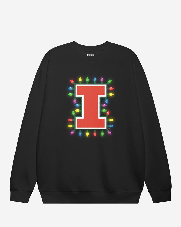 Illinois Fighting Illini Primary Logo Holiday Lights Crew Neck Sweatshirt FOCO S - FOCO.com