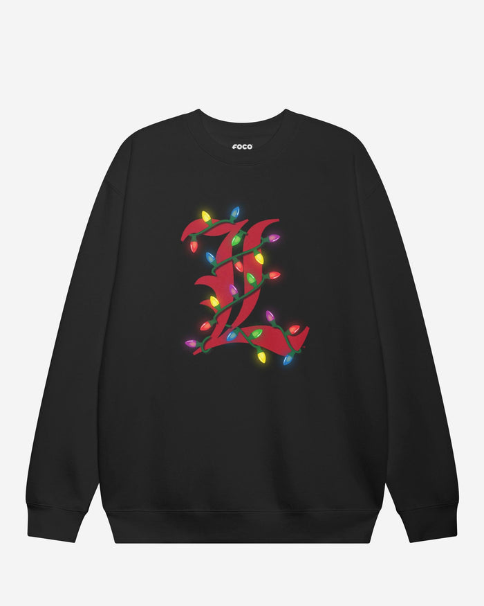Louisville Cardinals Primary Logo Holiday Lights Crew Neck Sweatshirt FOCO S - FOCO.com