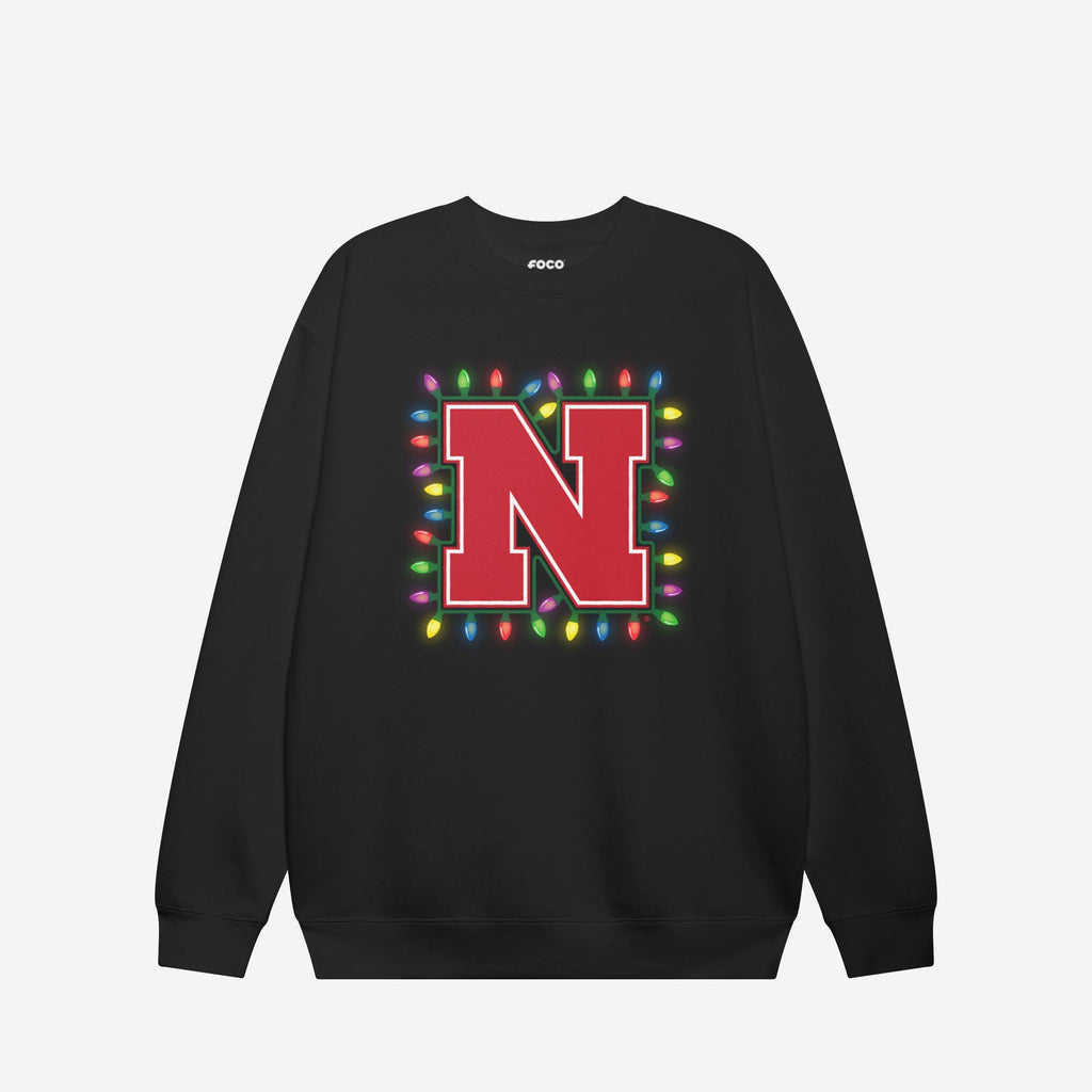 Nebraska Cornhuskers Primary Logo Holiday Lights Crew Neck Sweatshirt FOCO S - FOCO.com