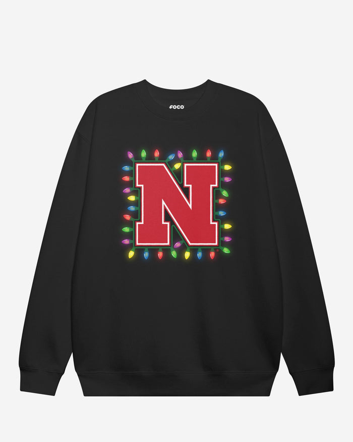 Nebraska Cornhuskers Primary Logo Holiday Lights Crew Neck Sweatshirt FOCO S - FOCO.com