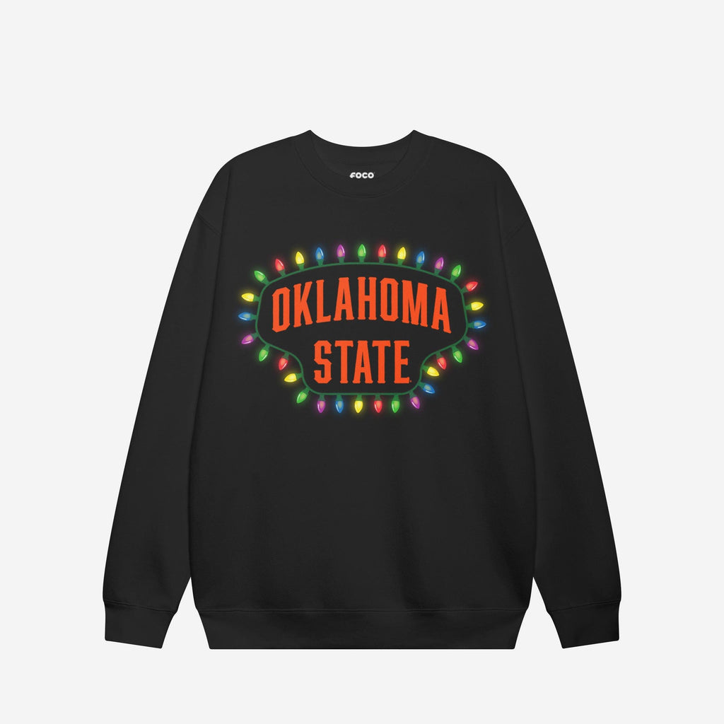 Oklahoma State Cowboys Primary Logo Holiday Lights Crew Neck Sweatshirt FOCO S - FOCO.com