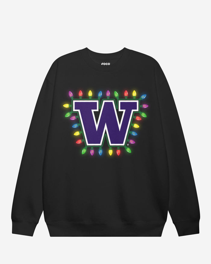 Washington Huskies Primary Logo Holiday Lights Crew Neck Sweatshirt FOCO S - FOCO.com