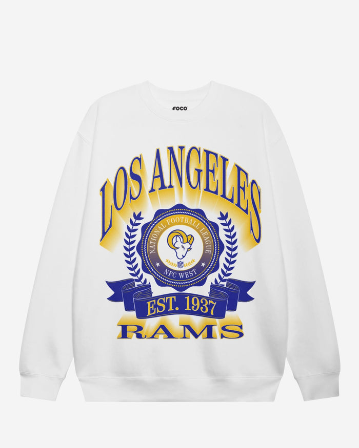 Los Angeles Rams Banner Crest Crew Neck Sweatshirt FOCO White S - FOCO.com