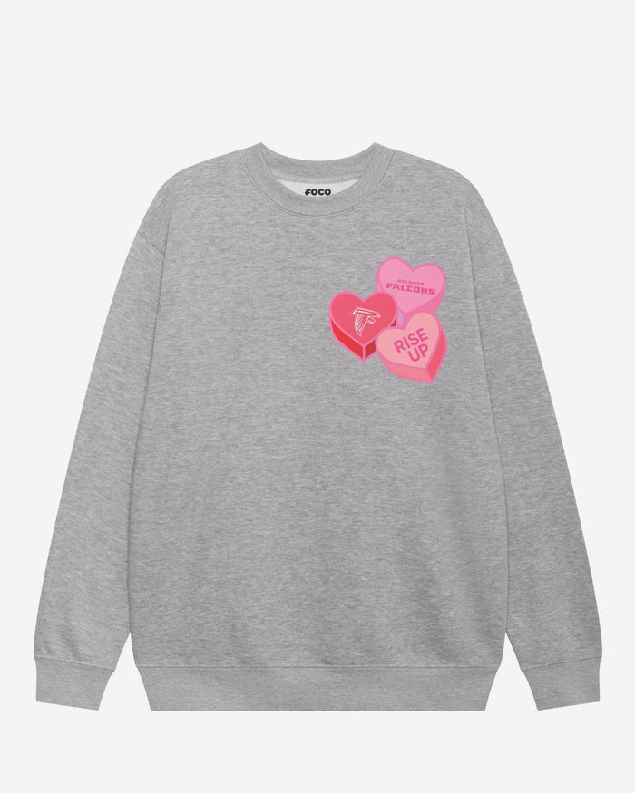 Atlanta Falcons Candy Heart Crew Neck Sweatshirt FOCO Athletic Heather S - FOCO.com
