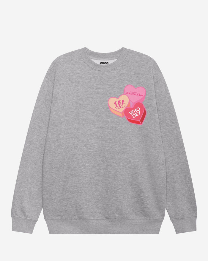 Cincinnati Bengals Candy Heart Crew Neck Sweatshirt FOCO Athletic Heather S - FOCO.com