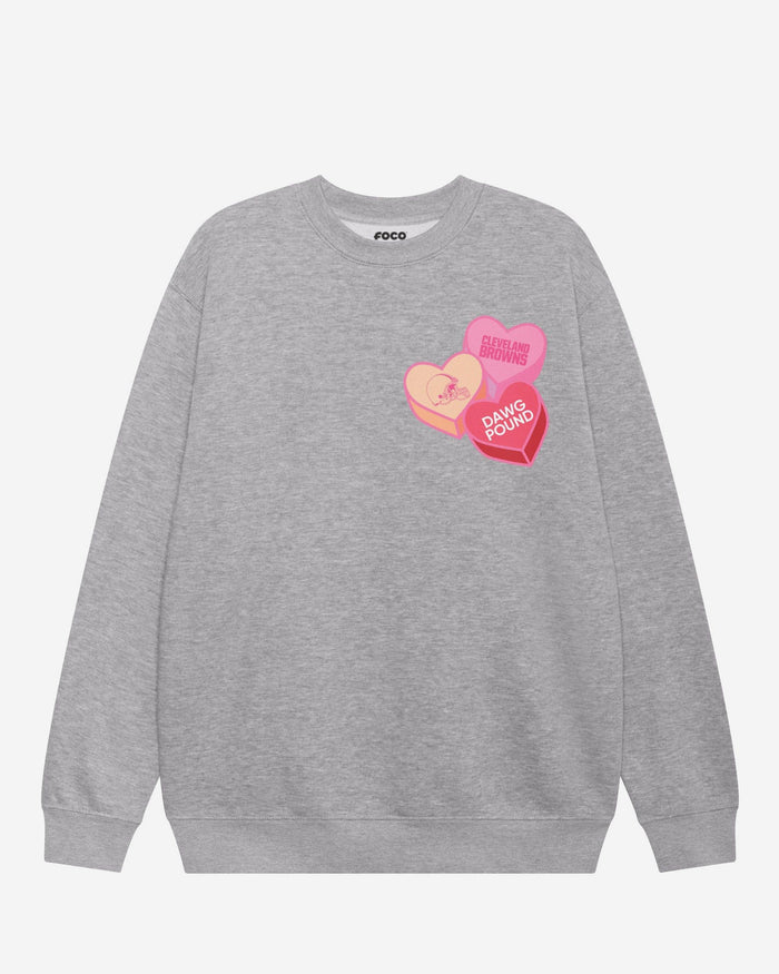Cleveland Browns Candy Heart Crew Neck Sweatshirt FOCO Athletic Heather S - FOCO.com