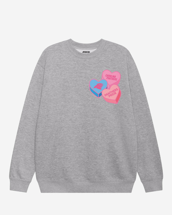 Carolina Panthers Candy Heart Crew Neck Sweatshirt FOCO Athletic Heather S - FOCO.com
