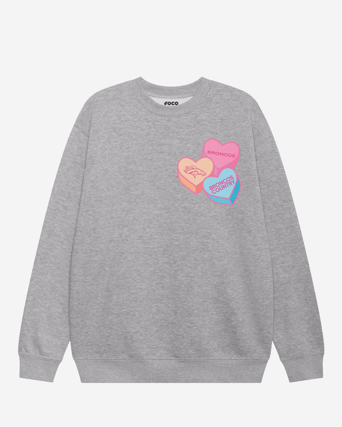 Denver Broncos Candy Heart Crew Neck Sweatshirt FOCO Athletic Heather S - FOCO.com