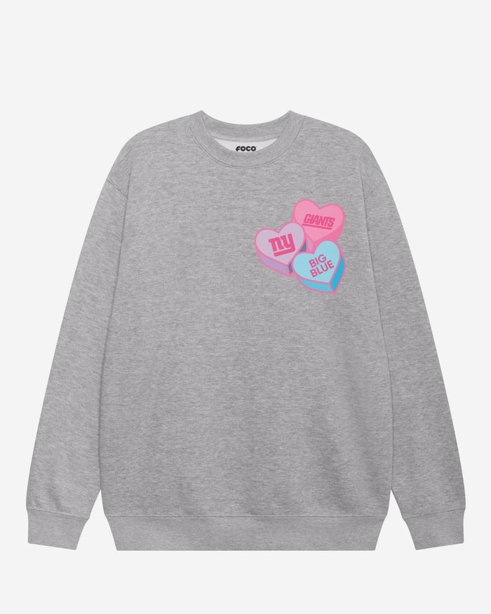 New York Giants Candy Heart Crew Neck Sweatshirt FOCO Athletic Heather S - FOCO.com