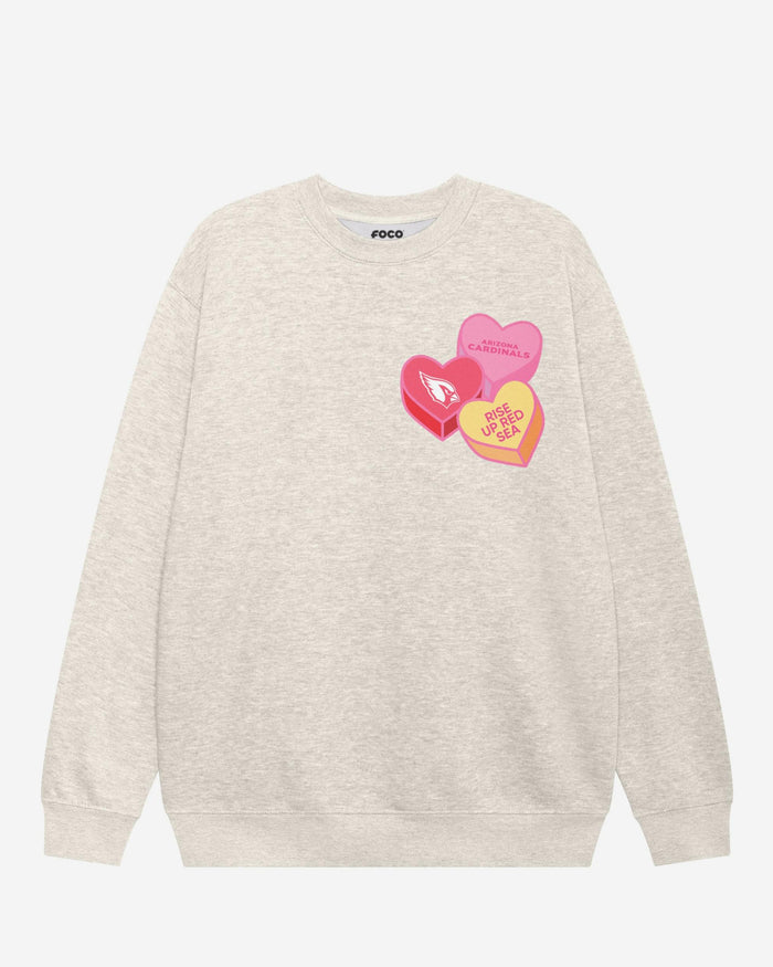 Arizona Cardinals Candy Heart Crew Neck Sweatshirt FOCO Oatmeal Heather S - FOCO.com