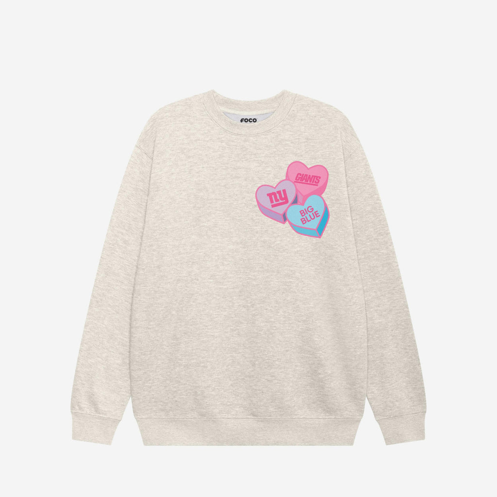 New York Giants Candy Heart Crew Neck Sweatshirt FOCO Oatmeal Heather S - FOCO.com