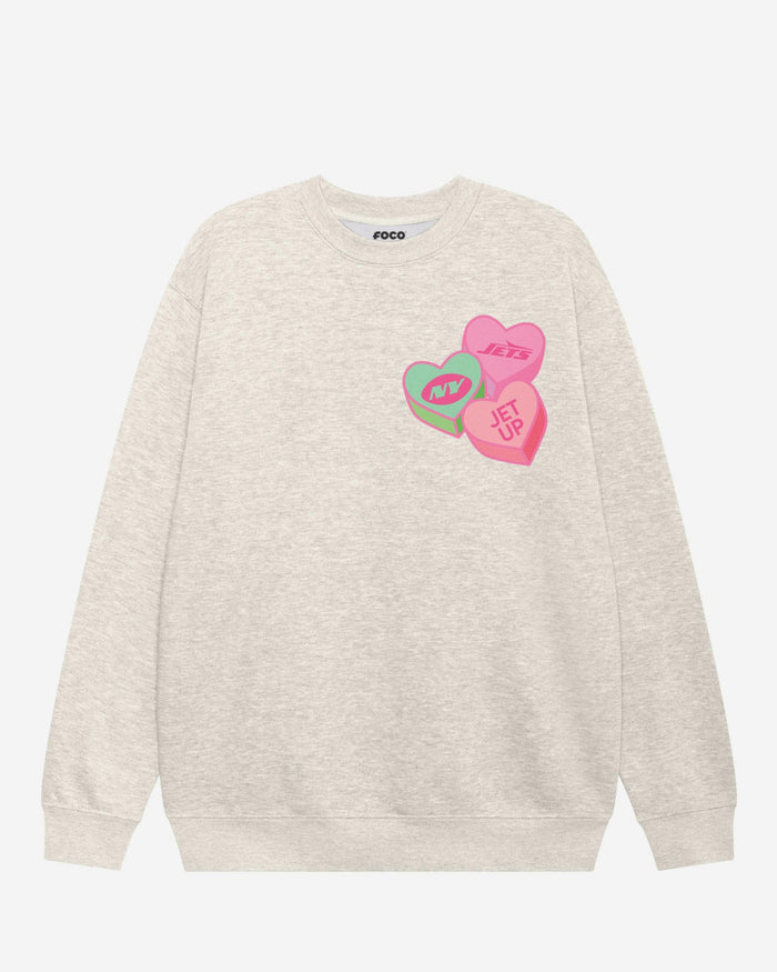 New York Jets Candy Heart Crew Neck Sweatshirt FOCO Oatmeal Heather S - FOCO.com