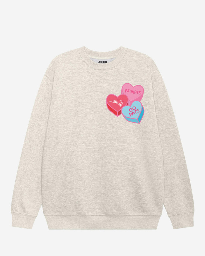 New England Patriots Candy Heart Crew Neck Sweatshirt FOCO Oatmeal Heather S - FOCO.com