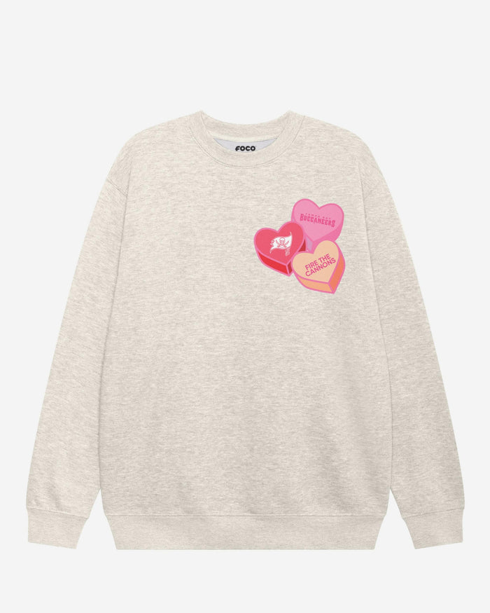 Tampa Bay Buccaneers Candy Heart Crew Neck Sweatshirt FOCO Oatmeal Heather S - FOCO.com