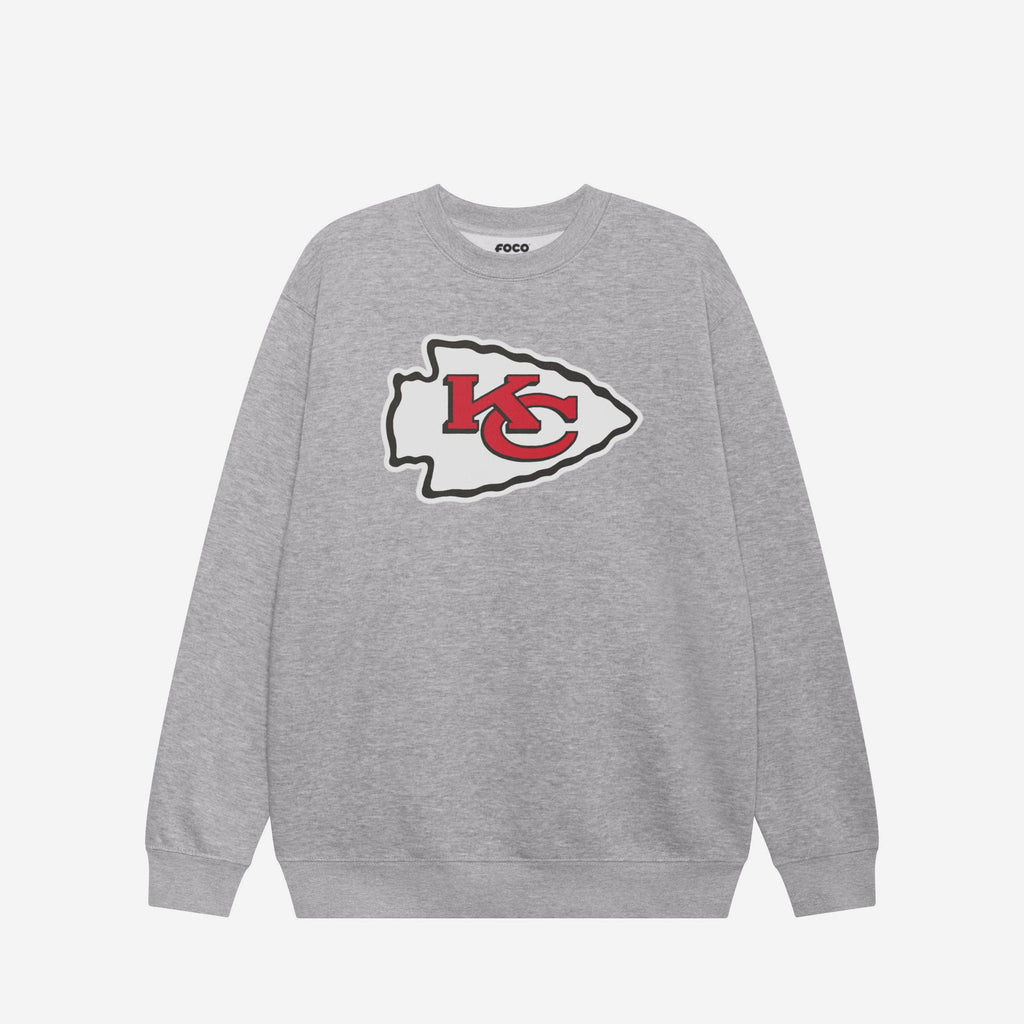 Kansas City Chiefs Primary Logo Crew Neck Sweatshirt FOCO Athletic Heather S - FOCO.com