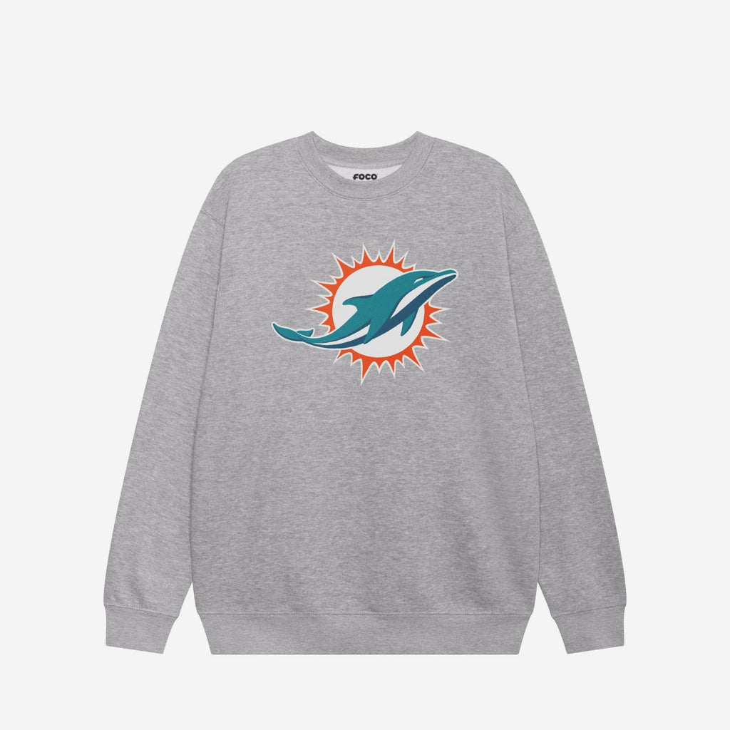Miami Dolphins Primary Logo Crew Neck Sweatshirt FOCO Athletic Heather S - FOCO.com