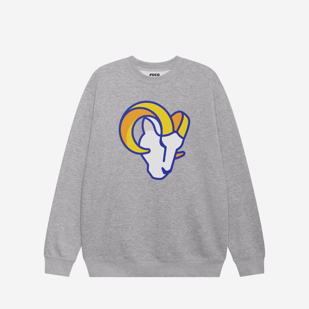 Los Angeles Rams Primary Logo Crew Neck Sweatshirt FOCO Athletic Heather S - FOCO.com