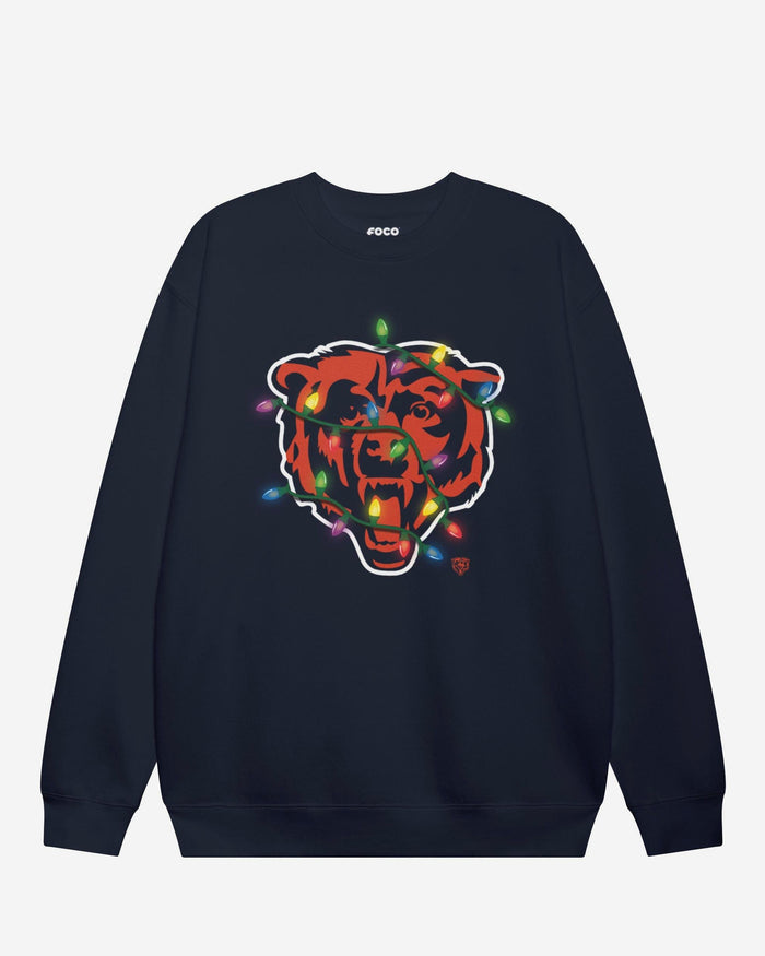 Chicago Bears Primary Logo Holiday Lights Crew Neck Sweatshirt FOCO Black S - FOCO.com
