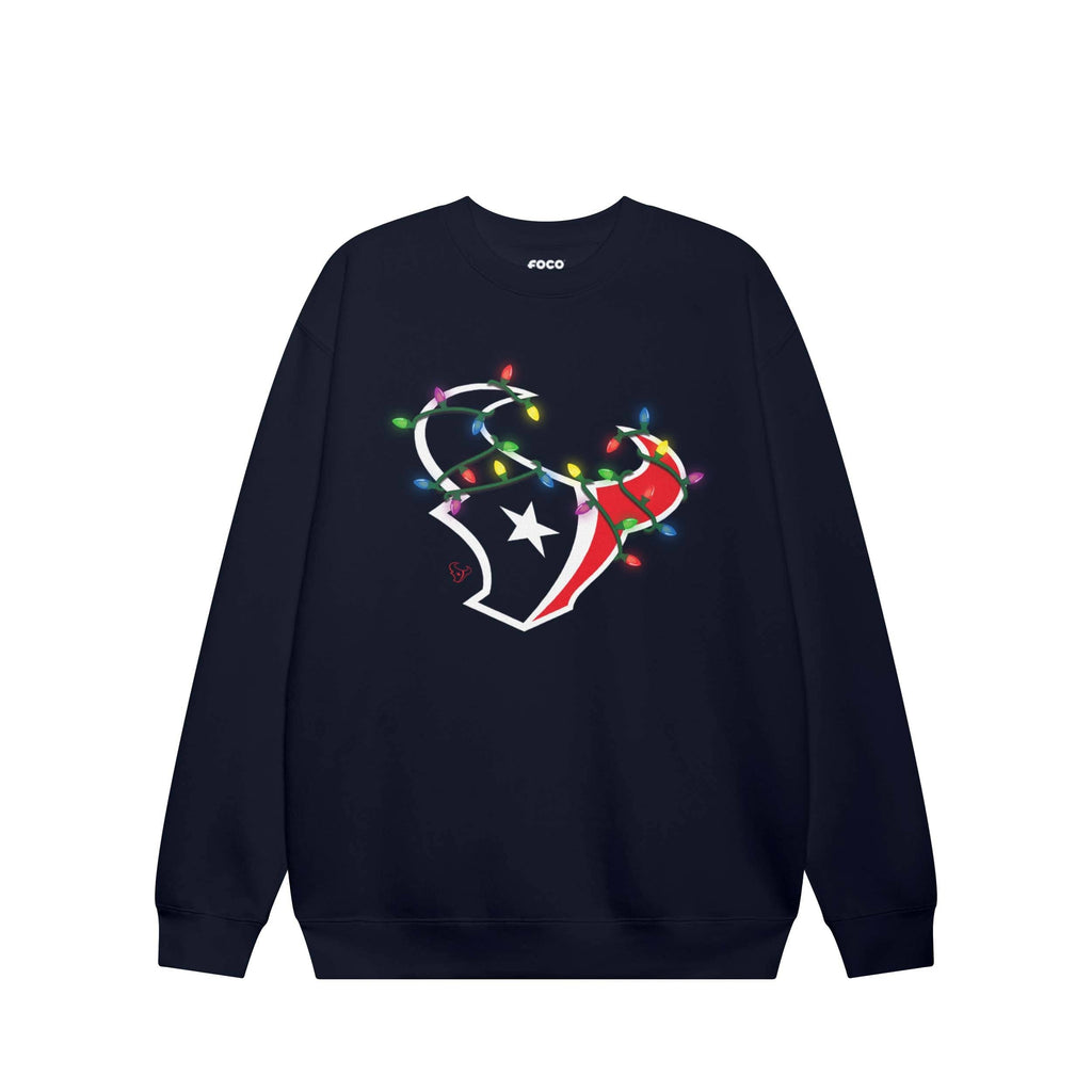 Houston Texans Primary Logo Holiday Lights Crew Neck Sweatshirt