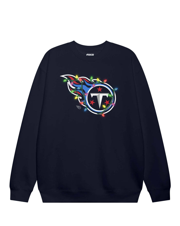 Tennessee Titans Primary Logo Holiday Lights Crew Neck Sweatshirt