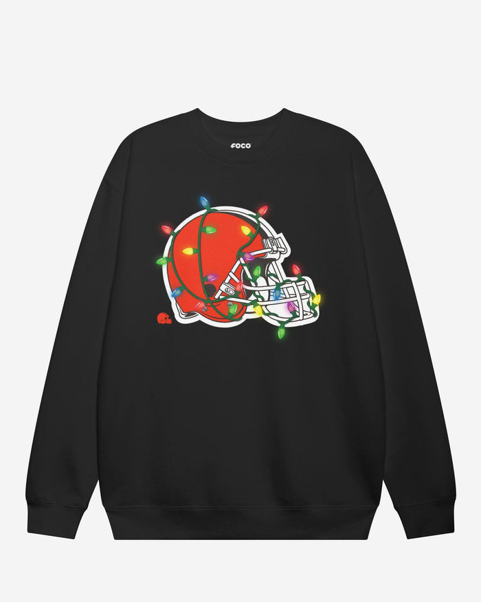 Cleveland Browns Primary Logo Holiday Lights Crew Neck Sweatshirt FOCO S - FOCO.com
