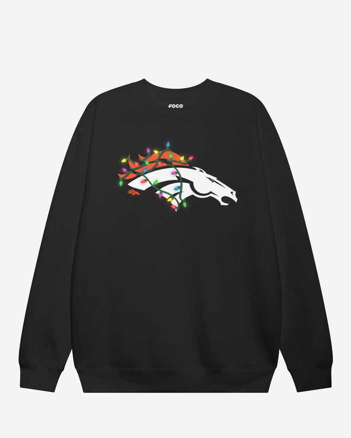 Denver Broncos Primary Logo Holiday Lights Crew Neck Sweatshirt FOCO S - FOCO.com