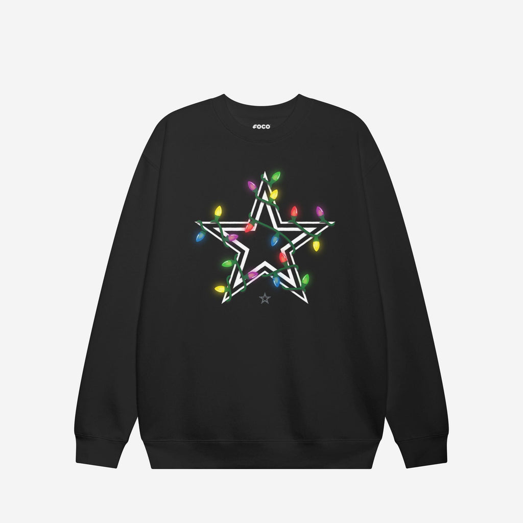 Dallas Cowboys Primary Logo Holiday Lights Crew Neck Sweatshirt FOCO S - FOCO.com