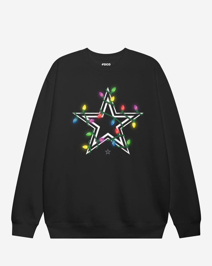 Dallas Cowboys Primary Logo Holiday Lights Crew Neck Sweatshirt FOCO S - FOCO.com