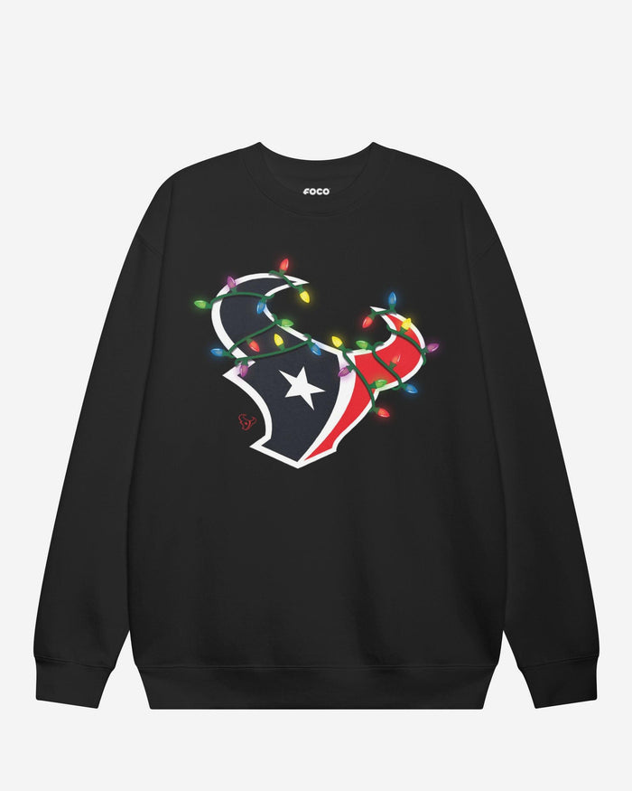 Houston Texans Primary Logo Holiday Lights Crew Neck Sweatshirt FOCO Navy S - FOCO.com