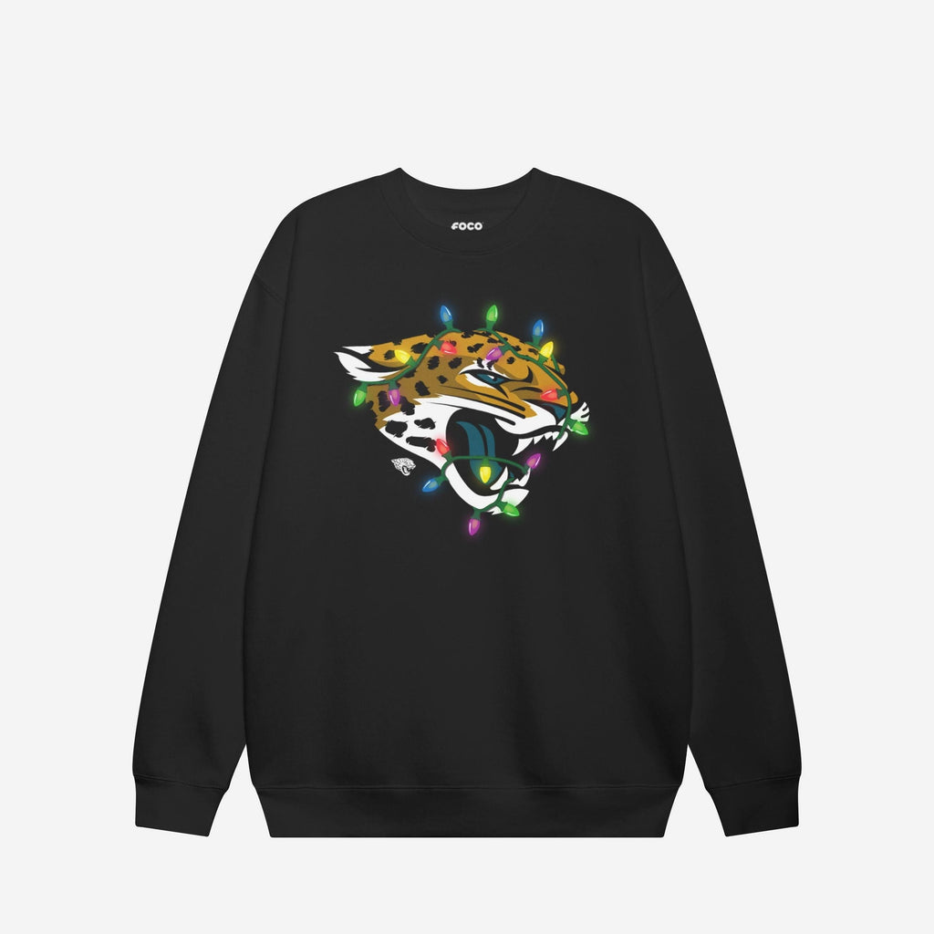 Jacksonville Jaguars Primary Logo Holiday Lights Crew Neck Sweatshirt FOCO S - FOCO.com