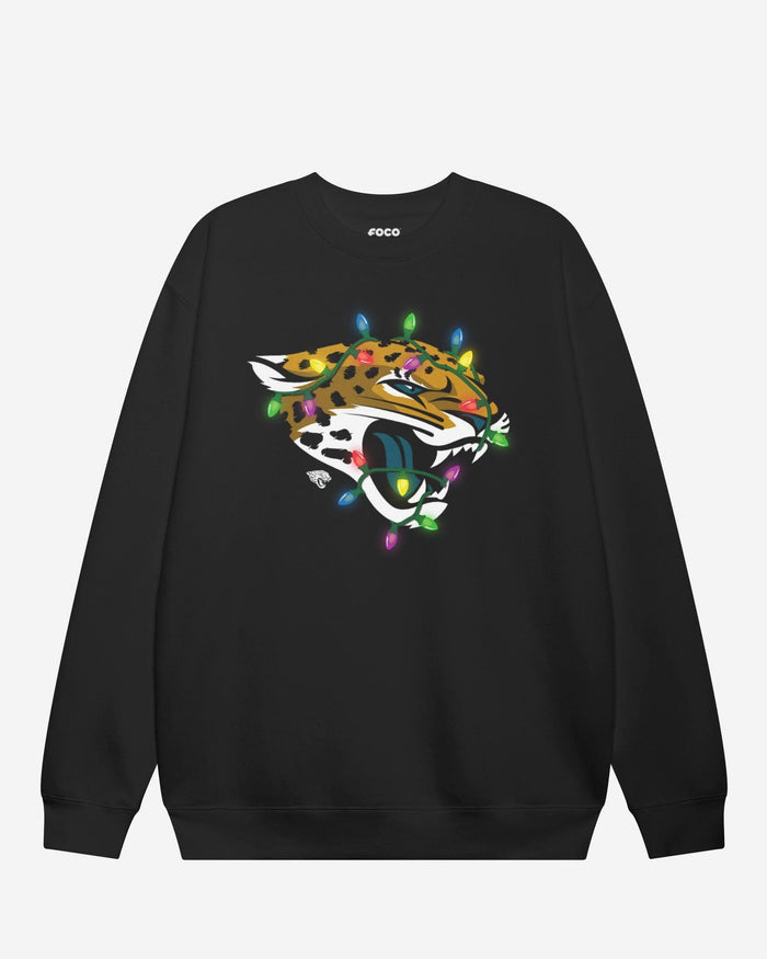 Jacksonville Jaguars Primary Logo Holiday Lights Crew Neck Sweatshirt FOCO S - FOCO.com