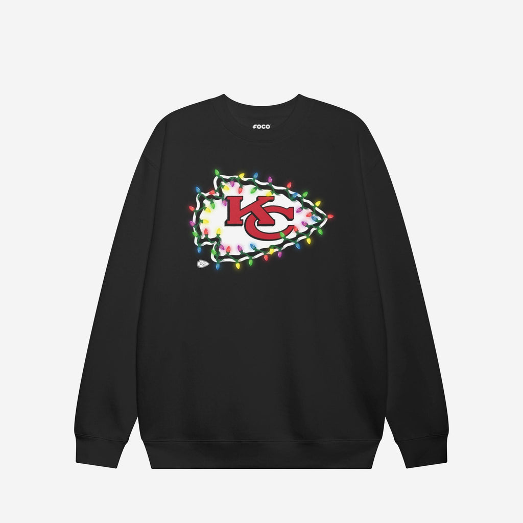 Kansas City Chiefs Primary Logo Holiday Lights Crew Neck Sweatshirt FOCO S - FOCO.com