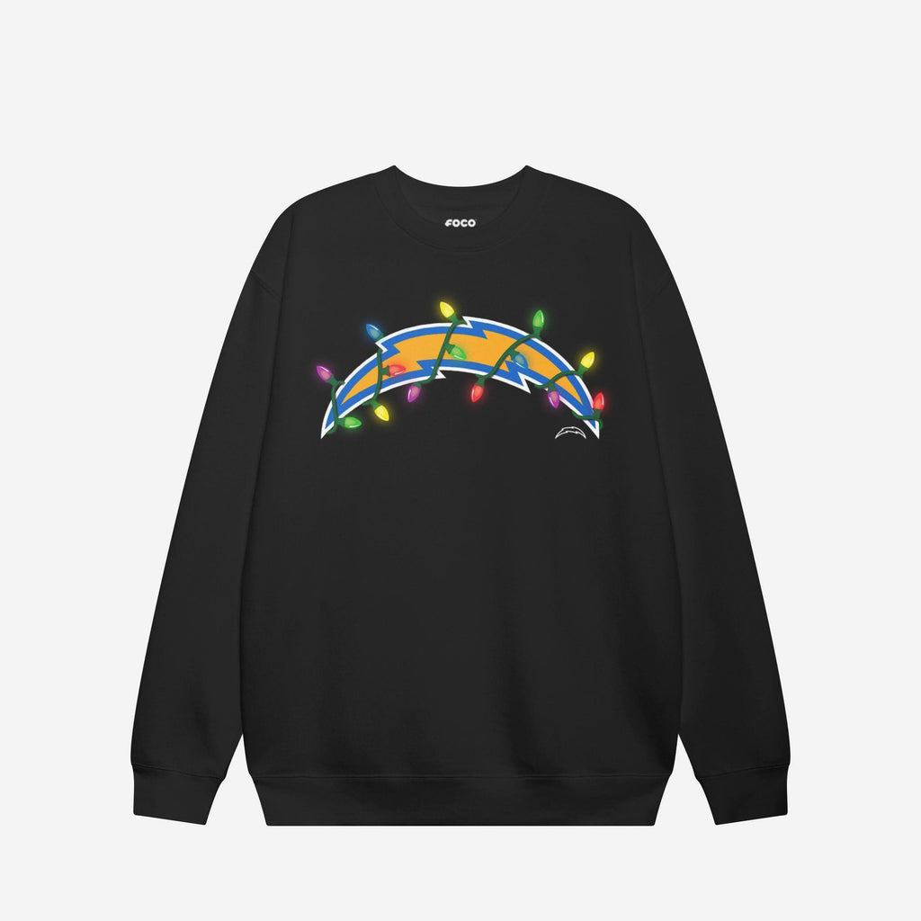 Los Angeles Chargers Primary Logo Holiday Lights Crew Neck Sweatshirt FOCO S - FOCO.com