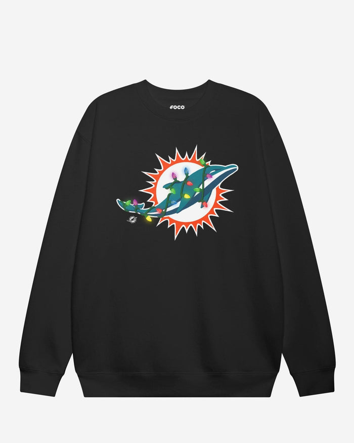 Miami Dolphins Primary Logo Holiday Lights Crew Neck Sweatshirt FOCO S - FOCO.com