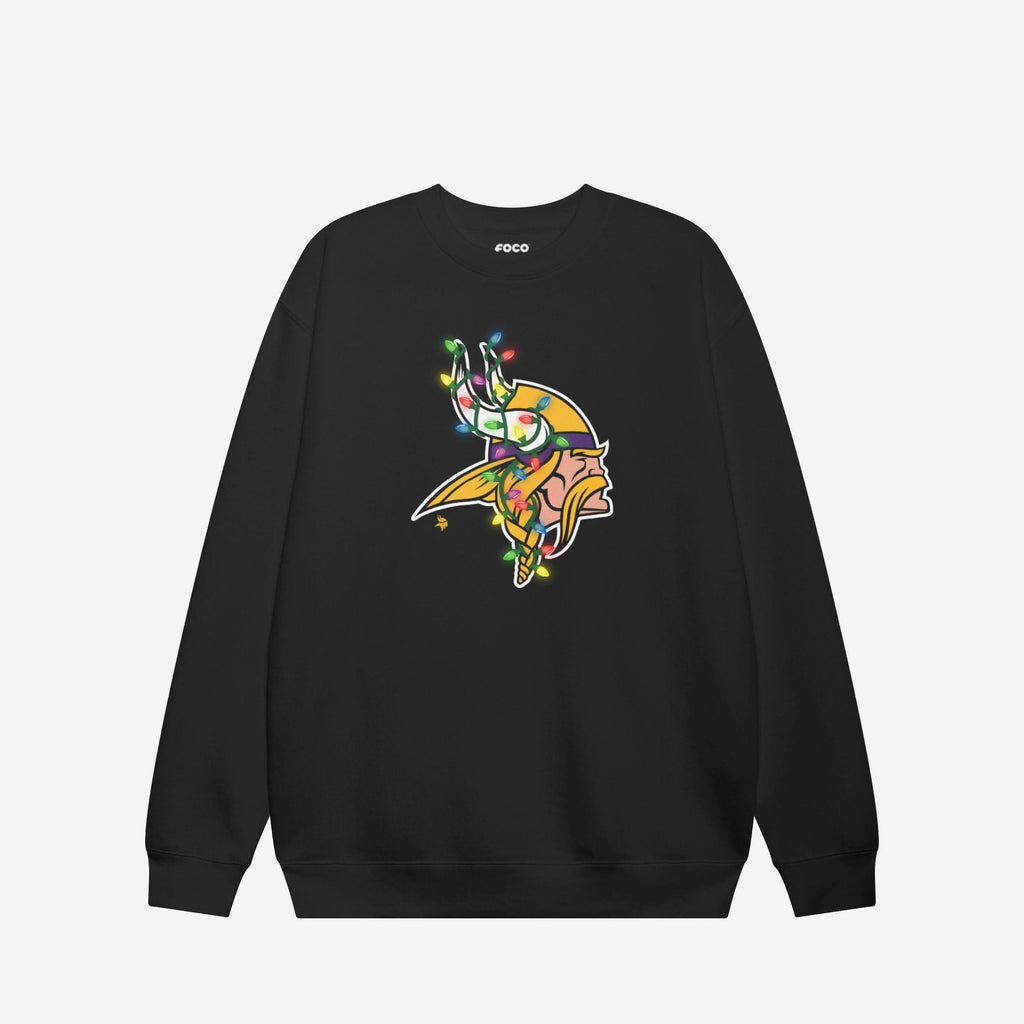 Minnesota Vikings Primary Logo Holiday Lights Crew Neck Sweatshirt FOCO S - FOCO.com