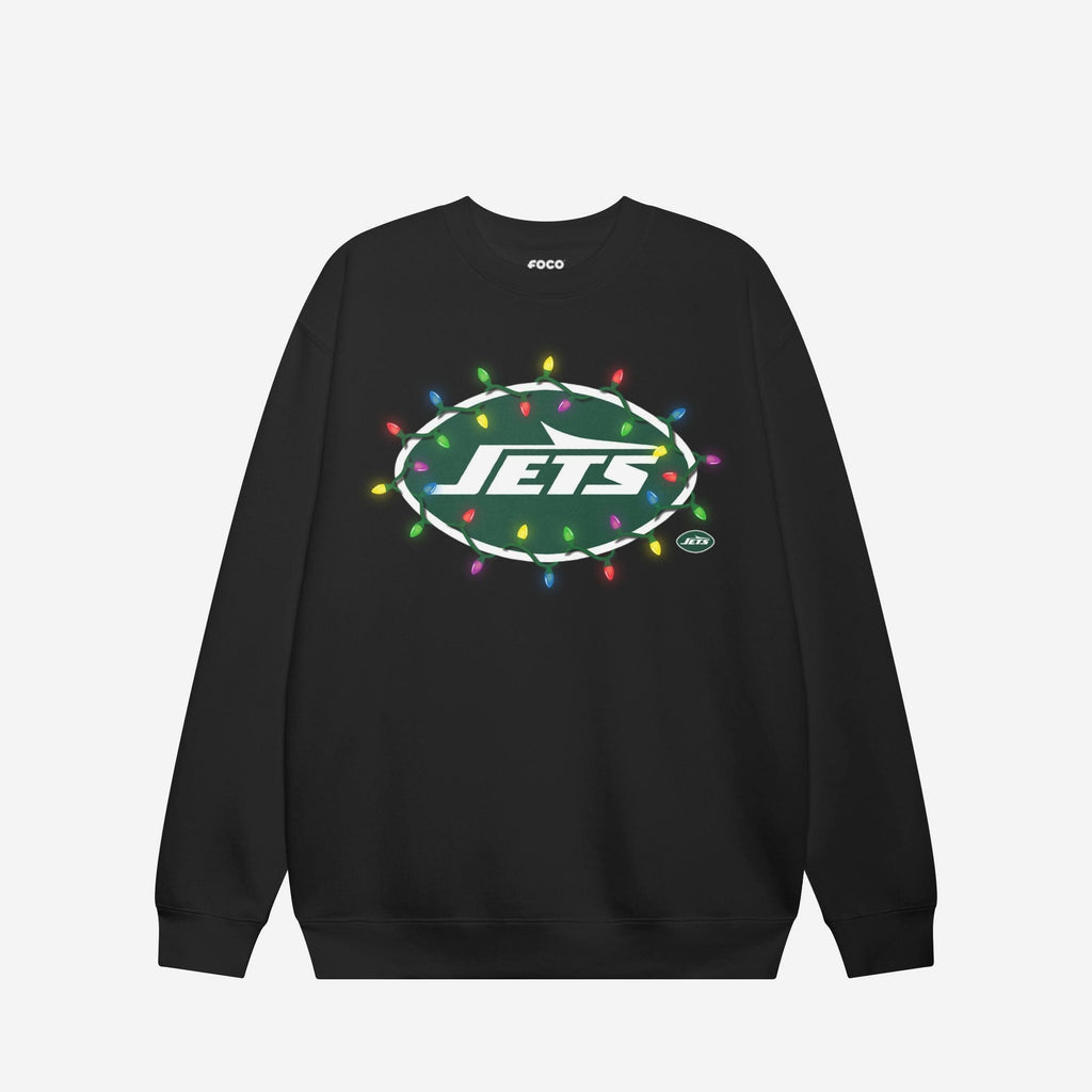 New York Jets Primary Logo Holiday Lights Crew Neck Sweatshirt FOCO S - FOCO.com