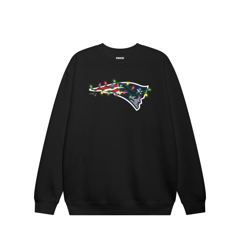 New England Patriots Primary Logo Holiday Lights Crew Neck Sweatshirt