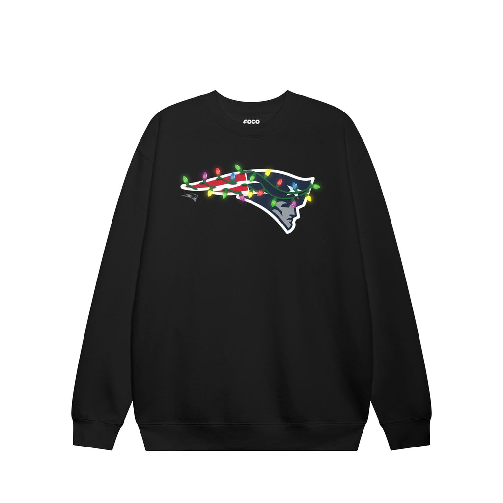 New England Patriots Primary Logo Holiday Lights Crew Neck Sweatshirt