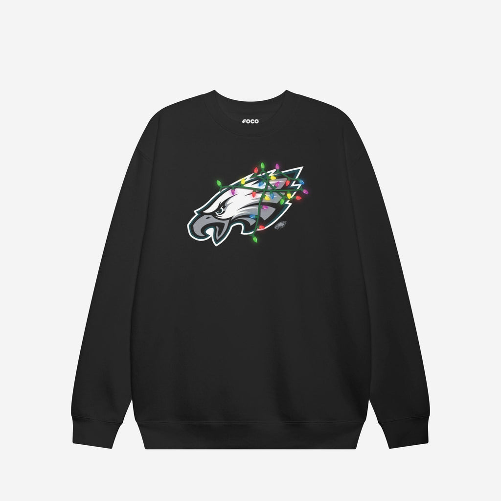 Philadelphia Eagles Primary Logo Holiday Lights Crew Neck Sweatshirt FOCO S - FOCO.com
