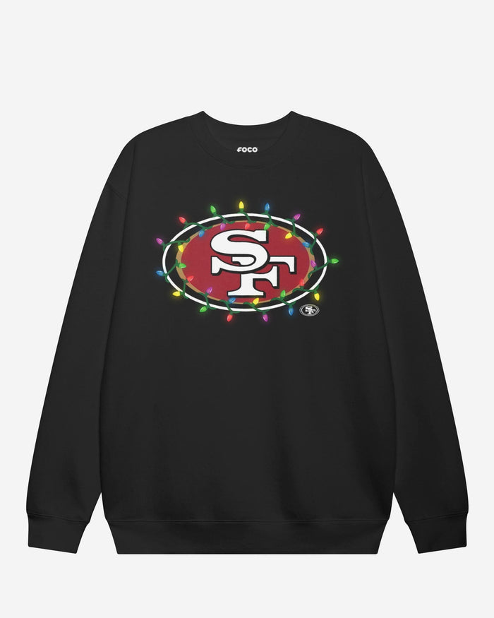 San Francisco 49ers Primary Logo Holiday Lights Crew Neck Sweatshirt FOCO S - FOCO.com