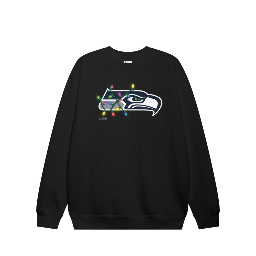 Seattle Seahawks Primary Logo Holiday Lights Crew Neck Sweatshirt