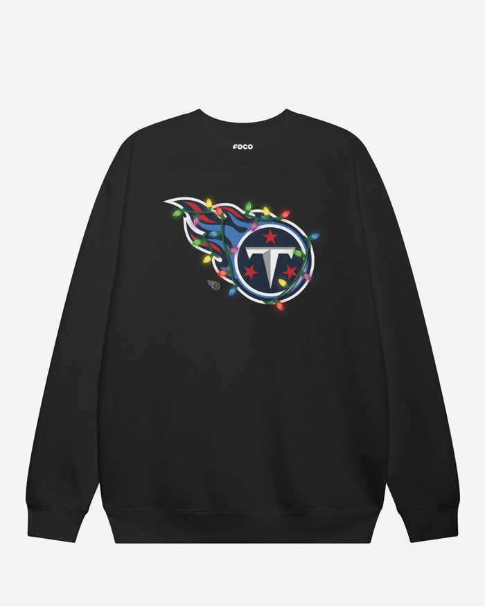 Tennessee Titans Primary Logo Holiday Lights Crew Neck Sweatshirt FOCO Black S - FOCO.com